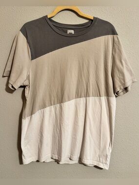 ASOS Color Block Tee Gray Tan Cream Diagonal Panel Men's L